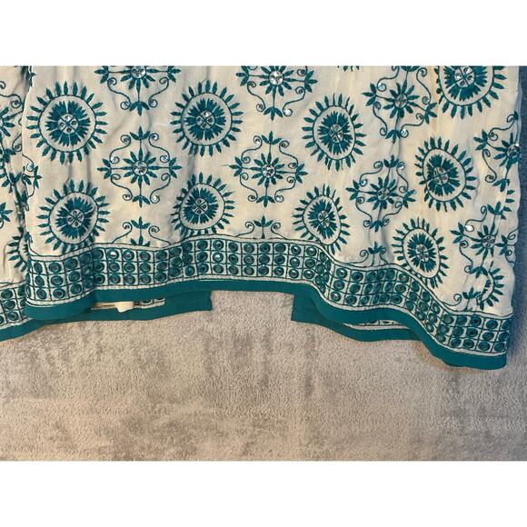 Soft Surroundings Kimono L/XL Turquoise Embroidered Sequined Floral Boho - Picture 6 of 8